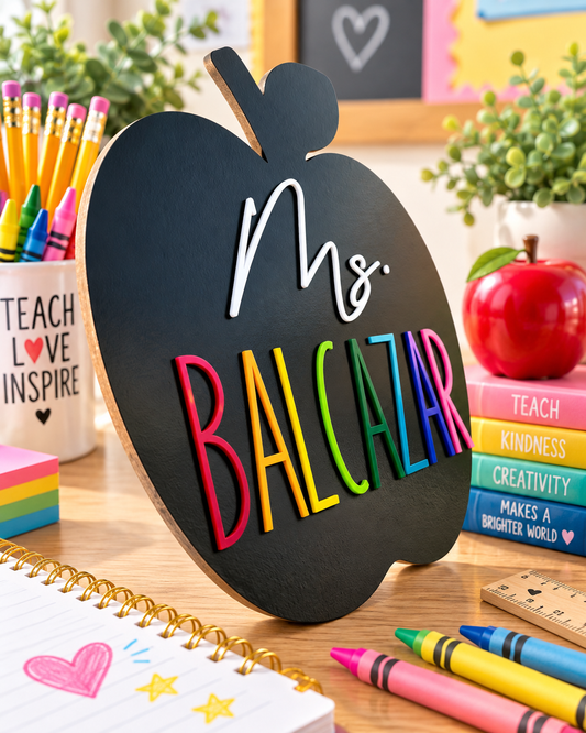 Personalized Apple Teacher Sign with Chalkboard & Dry‑Erase Back