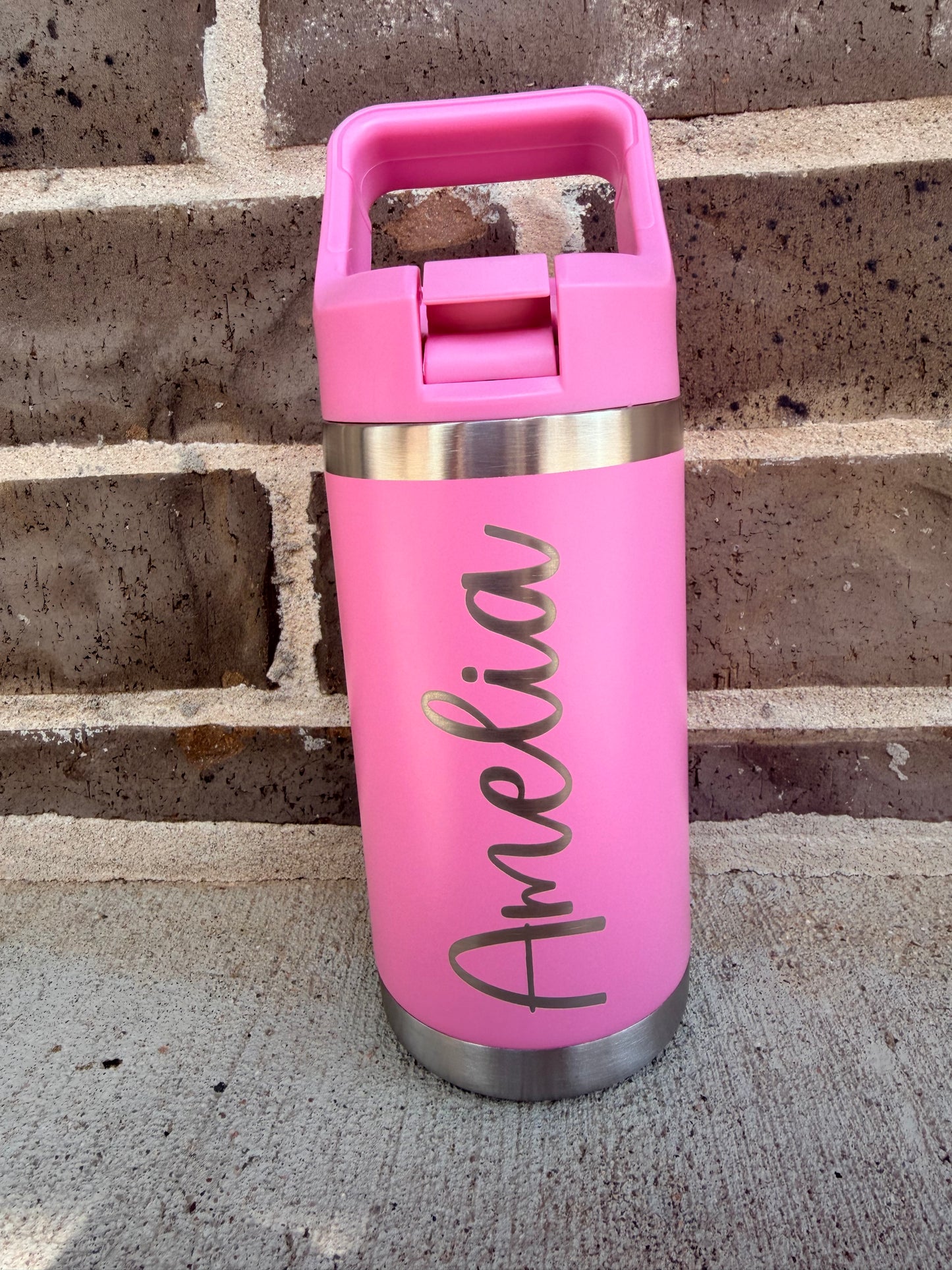 Kids Personalized Stainless Steel Tumbler with Handle – Custom Engraved Name – Spill‑Resistant Lid – Bright Color Options