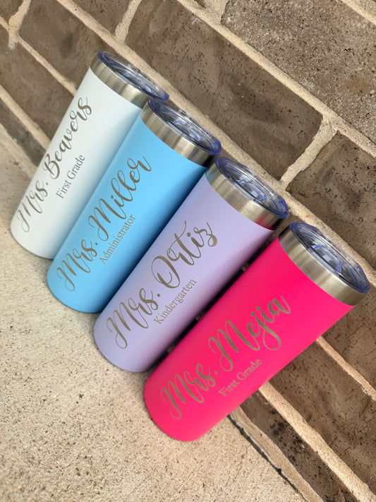 Personalized Teacher Skinny Tumbler – 20 oz Custom Name & Grade | Engraved Teacher Gift