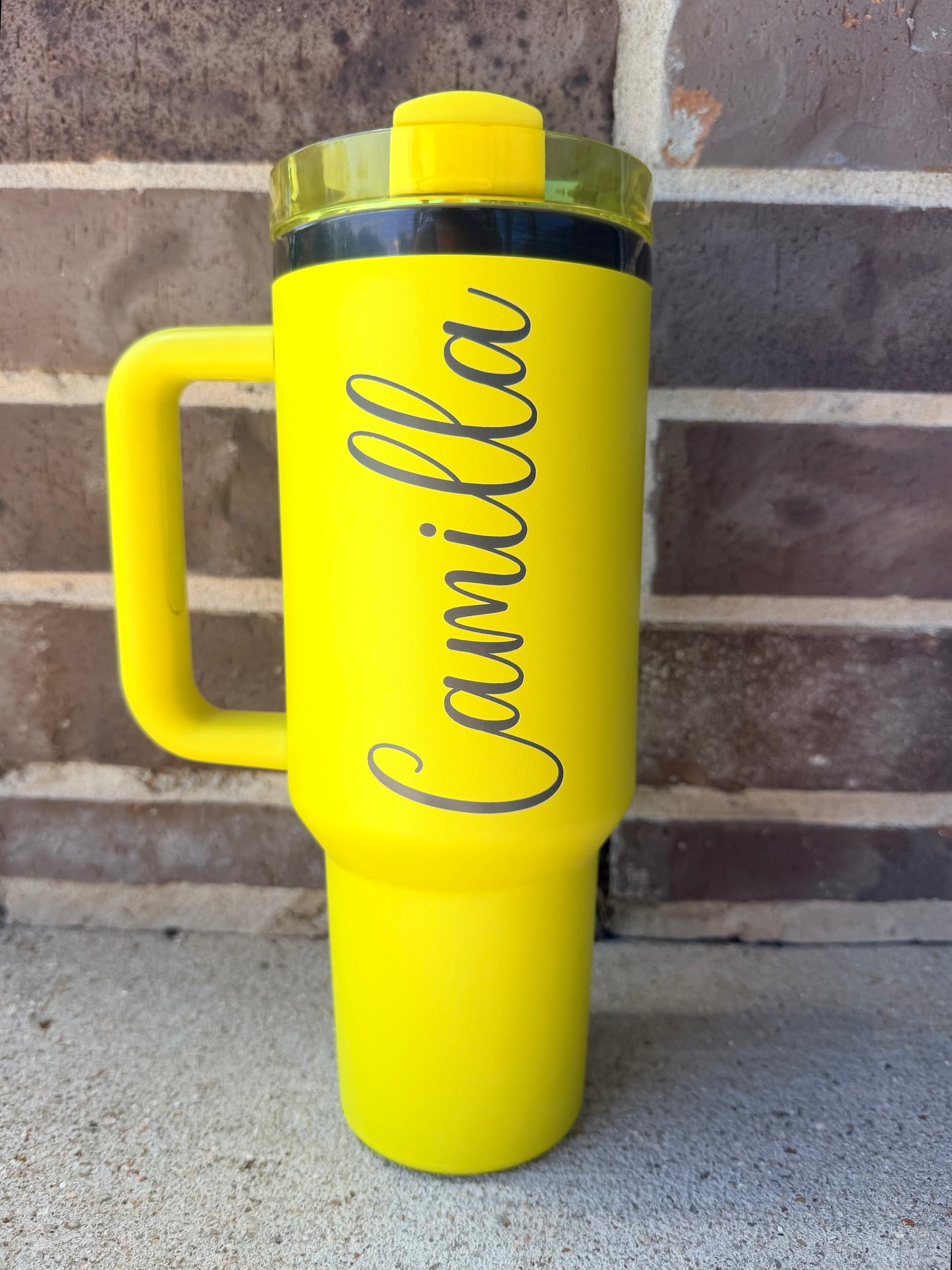 40 oz Custom Engraved Tumbler with Handle – Personalized Name or SVG Logo – Premium Stainless Steel – Gold or Black Engraving