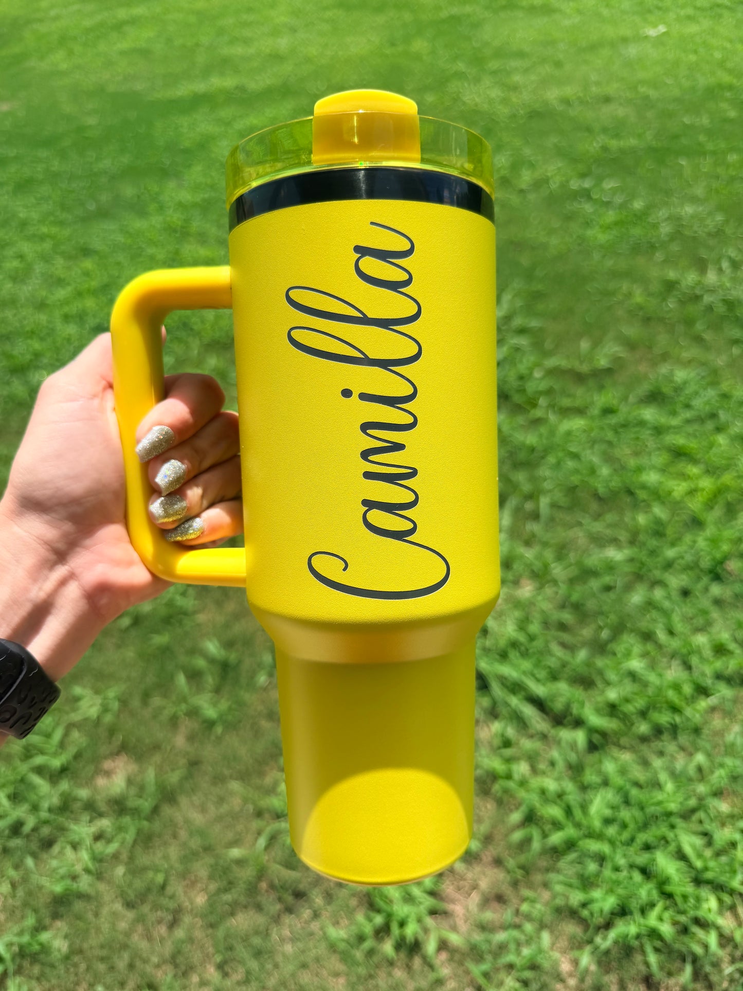 40 oz Custom Engraved Tumbler with Handle – Personalized Name or SVG Logo – Premium Stainless Steel – Gold or Black Engraving