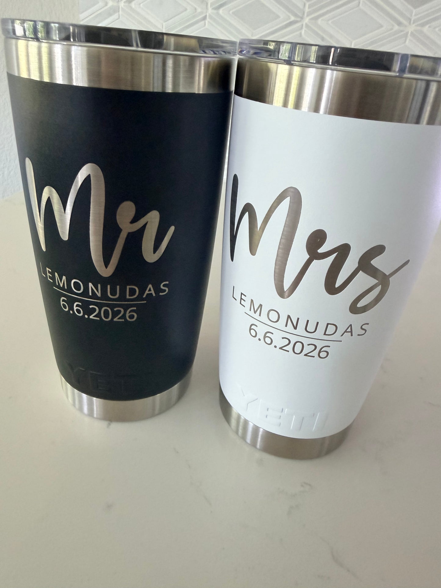 Mr. & Mrs. Engraved Tumblers – Wedding Gift, Engagement Gift, Bridal Shower Gift (YETI or Generic)