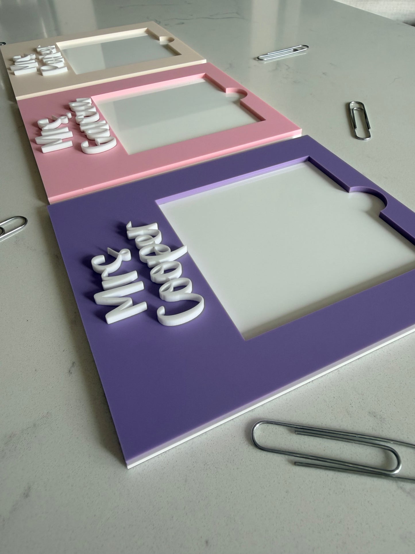 Custom Acrylic Post‑It Holder — Two‑Layer Design with Teacher Name