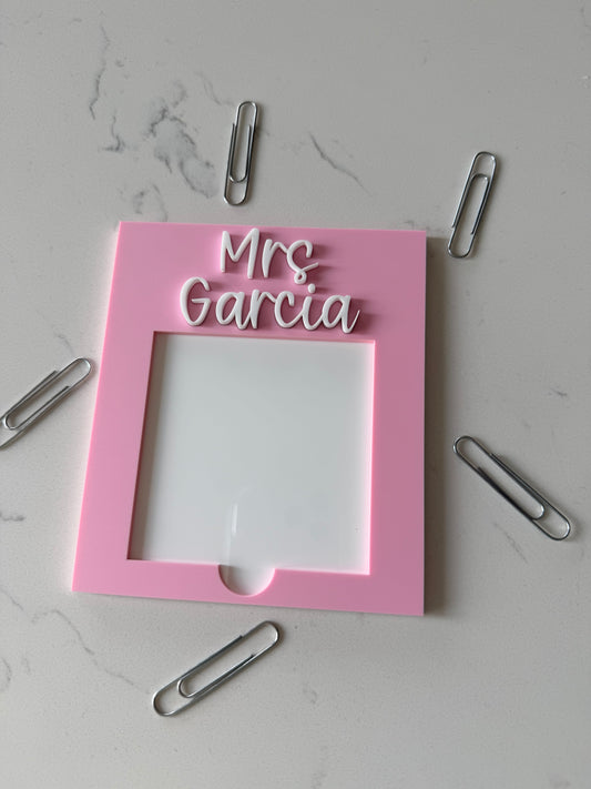 Custom Acrylic Post‑It Holder — Two‑Layer Design with Teacher Name