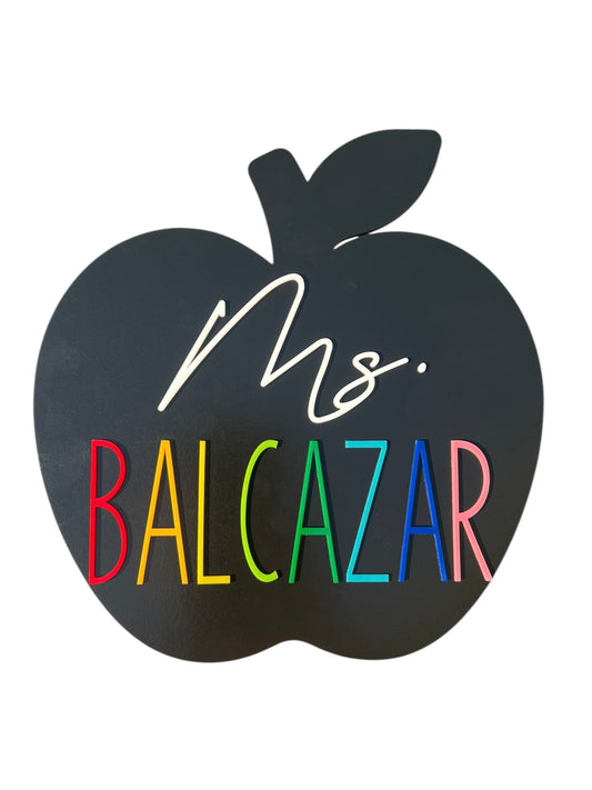 Personalized Apple Teacher Sign with Chalkboard & Dry‑Erase Back