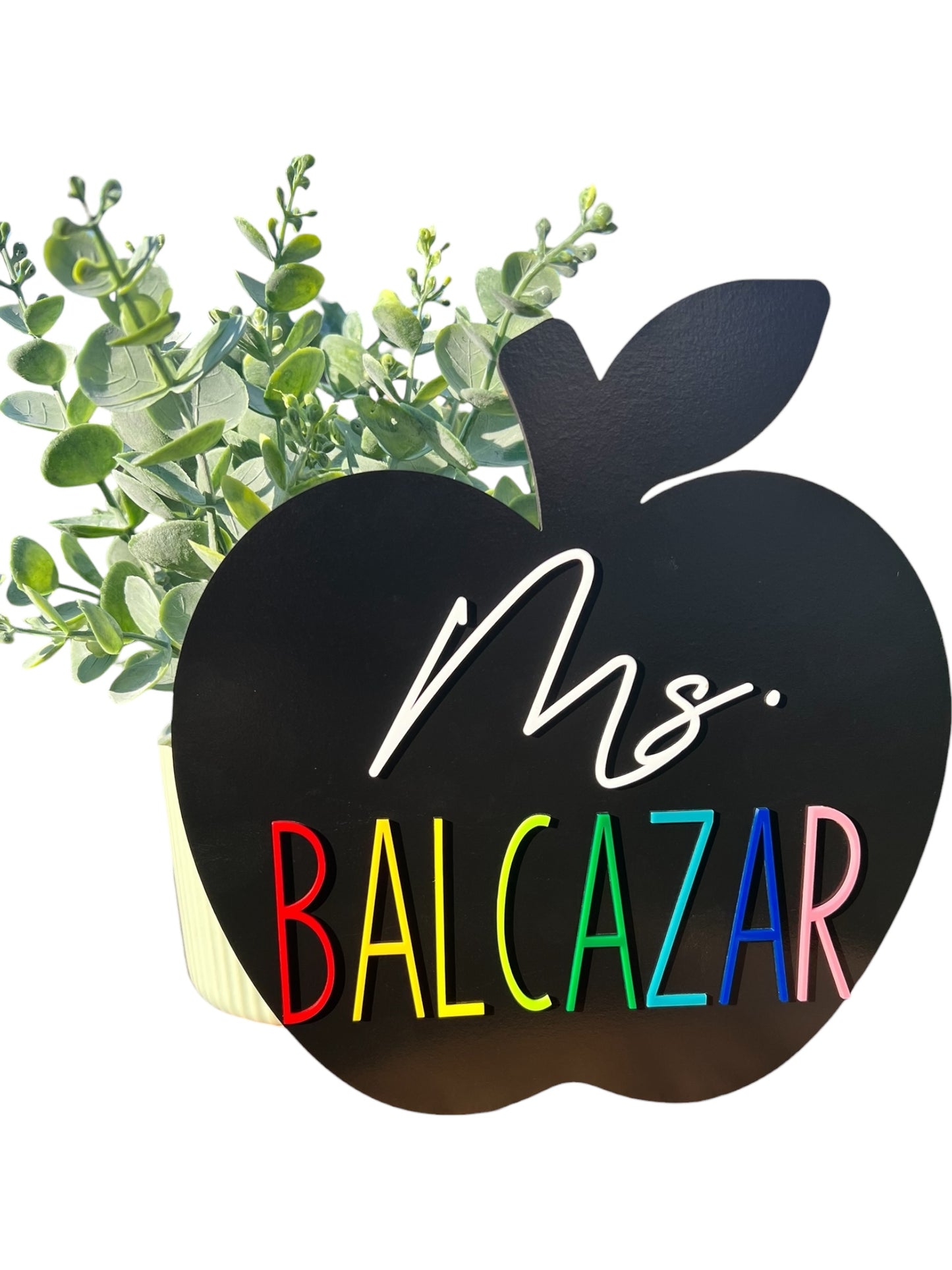 Personalized Apple Teacher Sign with Chalkboard & Dry‑Erase Back