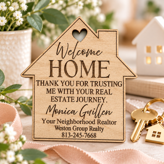 Engraved Wooden Realtor Closing Tags
