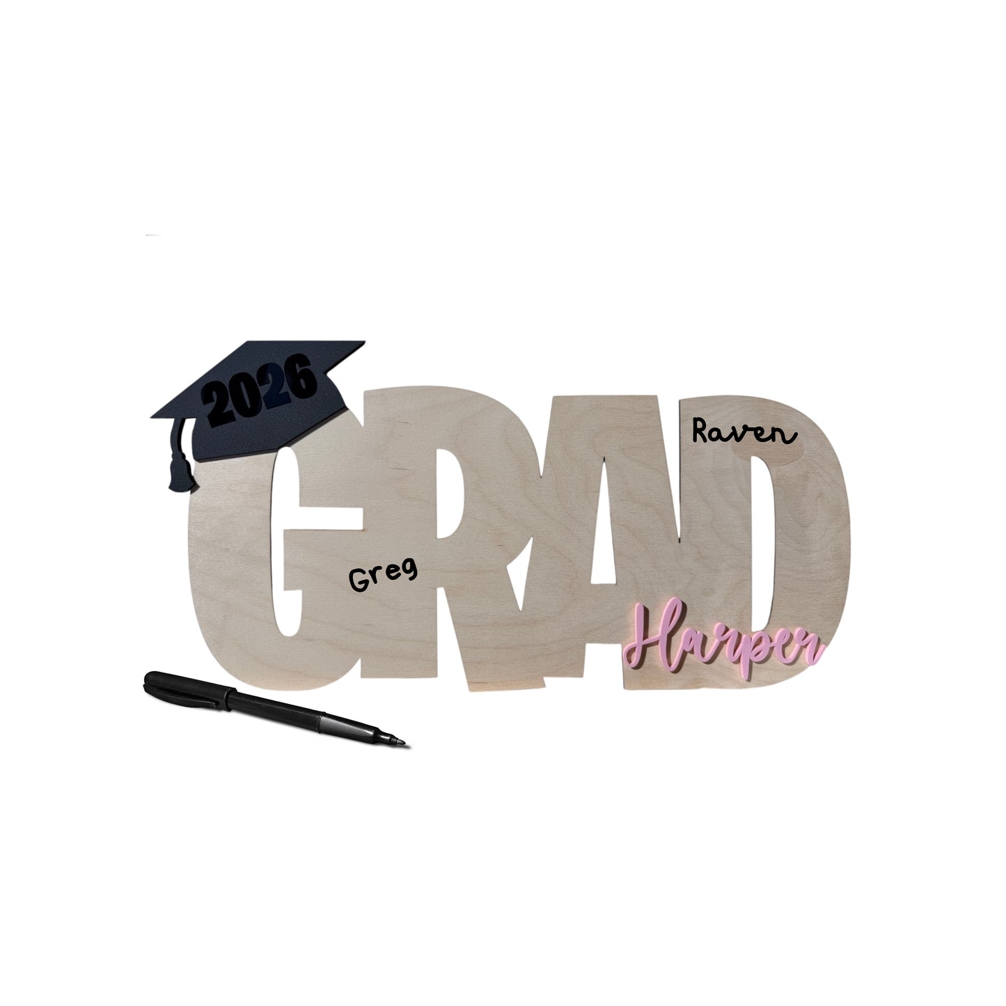 Personalized Graduation Sign - Custom GRRAD, Cap & Name Display (Class of 2026)
