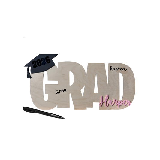 Personalized Graduation Sign - Custom GRRAD, Cap & Name Display (Class of 2026)