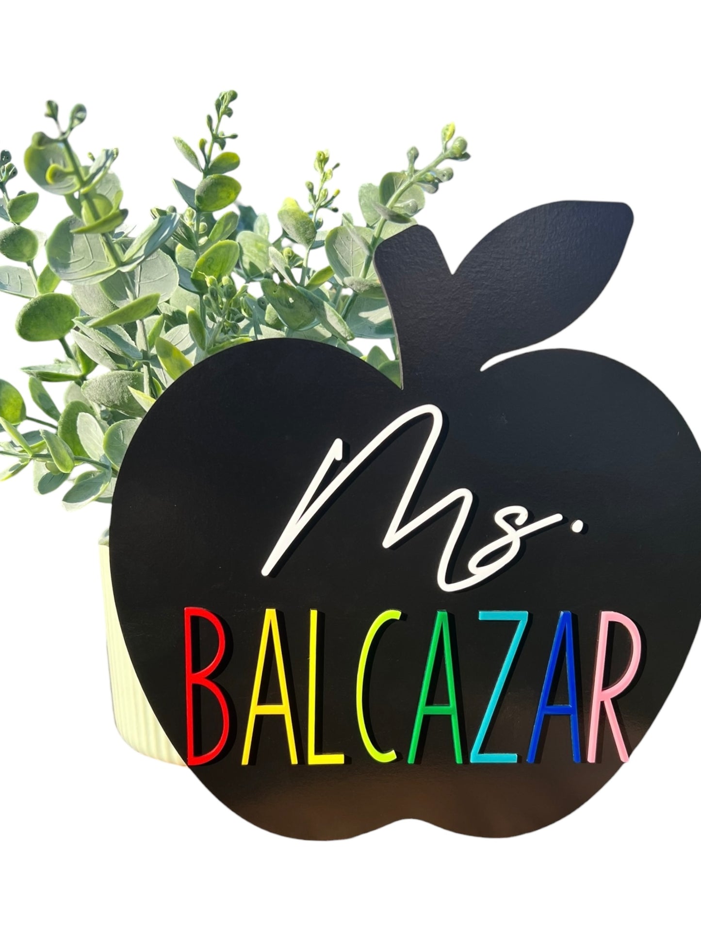 Personalized Apple Teacher Sign with Chalkboard & Dry‑Erase Back