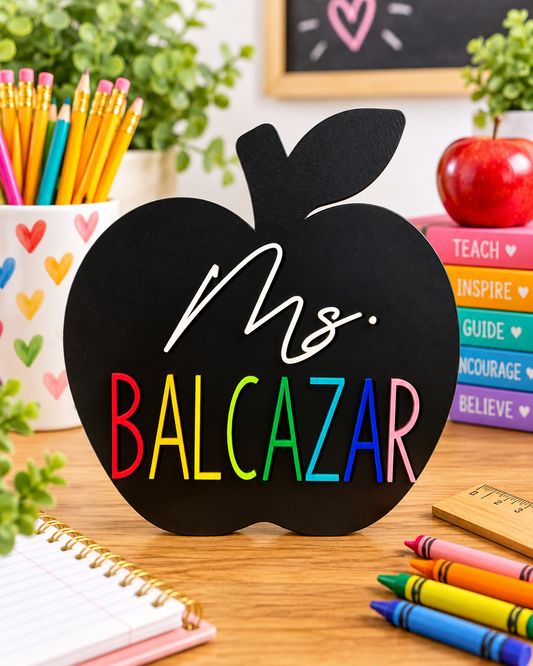 Personalized Apple Teacher Sign with Chalkboard & Dry‑Erase Back