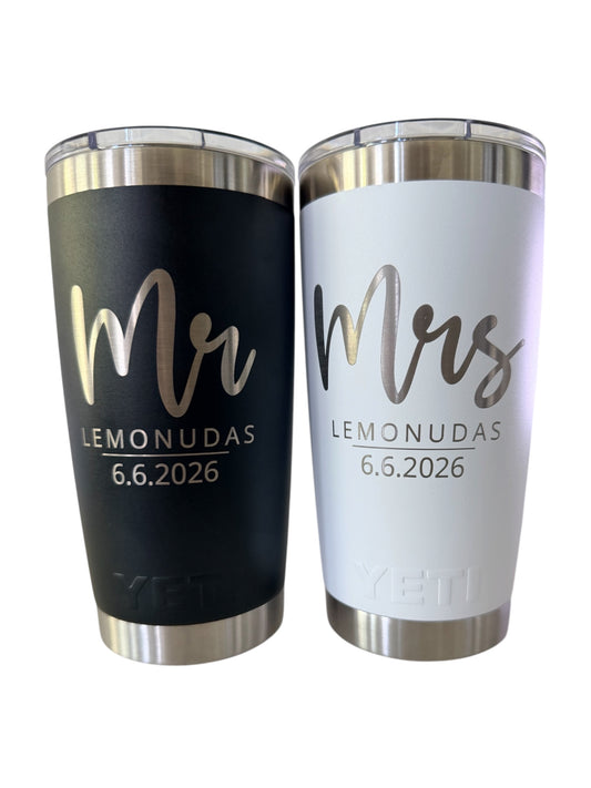 Mr. & Mrs. Engraved Tumblers – Wedding Gift, Engagement Gift, Bridal Shower Gift (YETI or Generic)